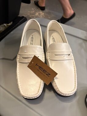 Men’s White Leather Penny Loafers